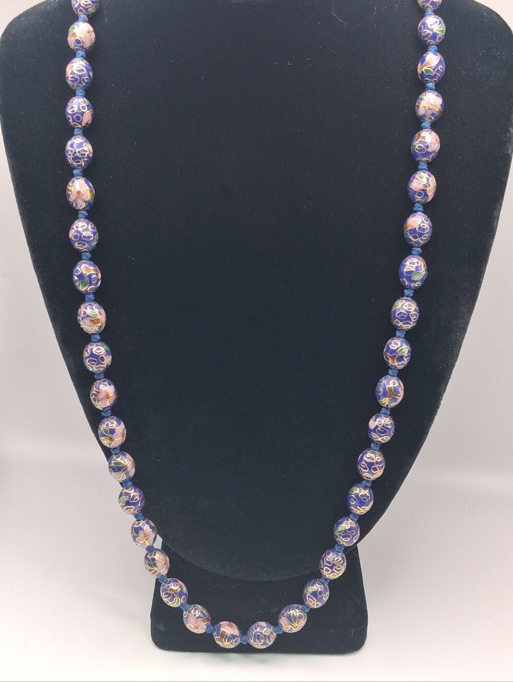 Handcrafted Cloisonné Bead Necklace - Blue and Gold